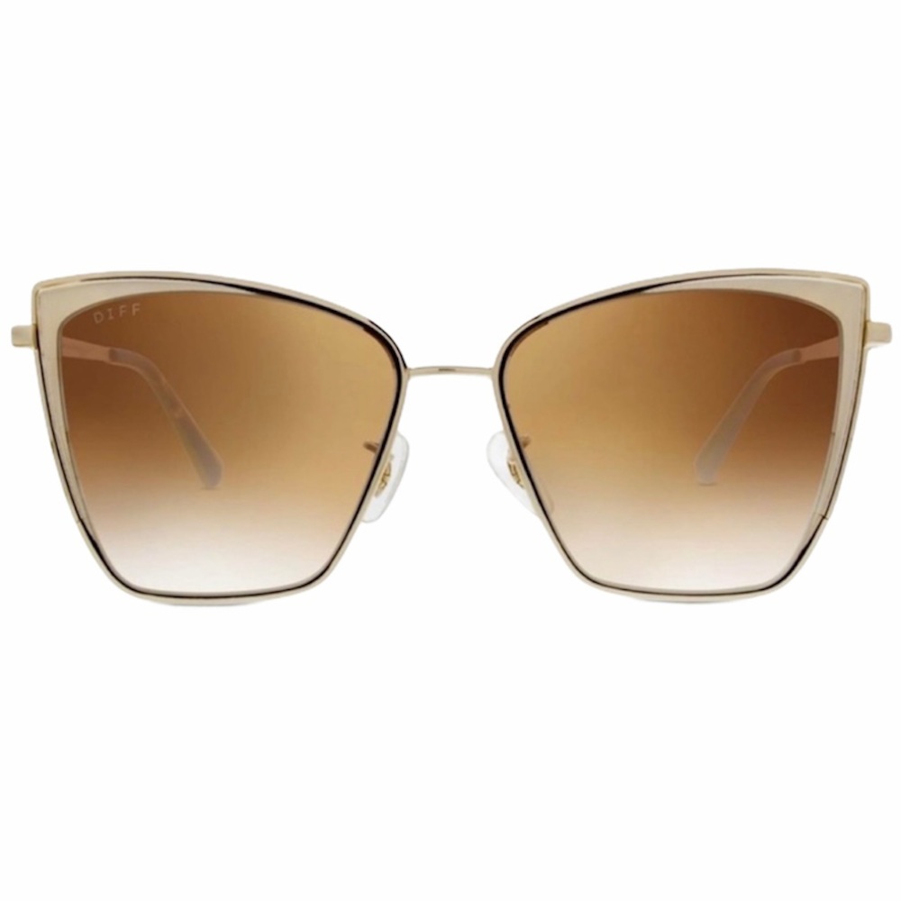 DIFF Grace Sunglasses Gold Frame Brown Gradient Lens Oversized Cateye - Picture 2 of 10